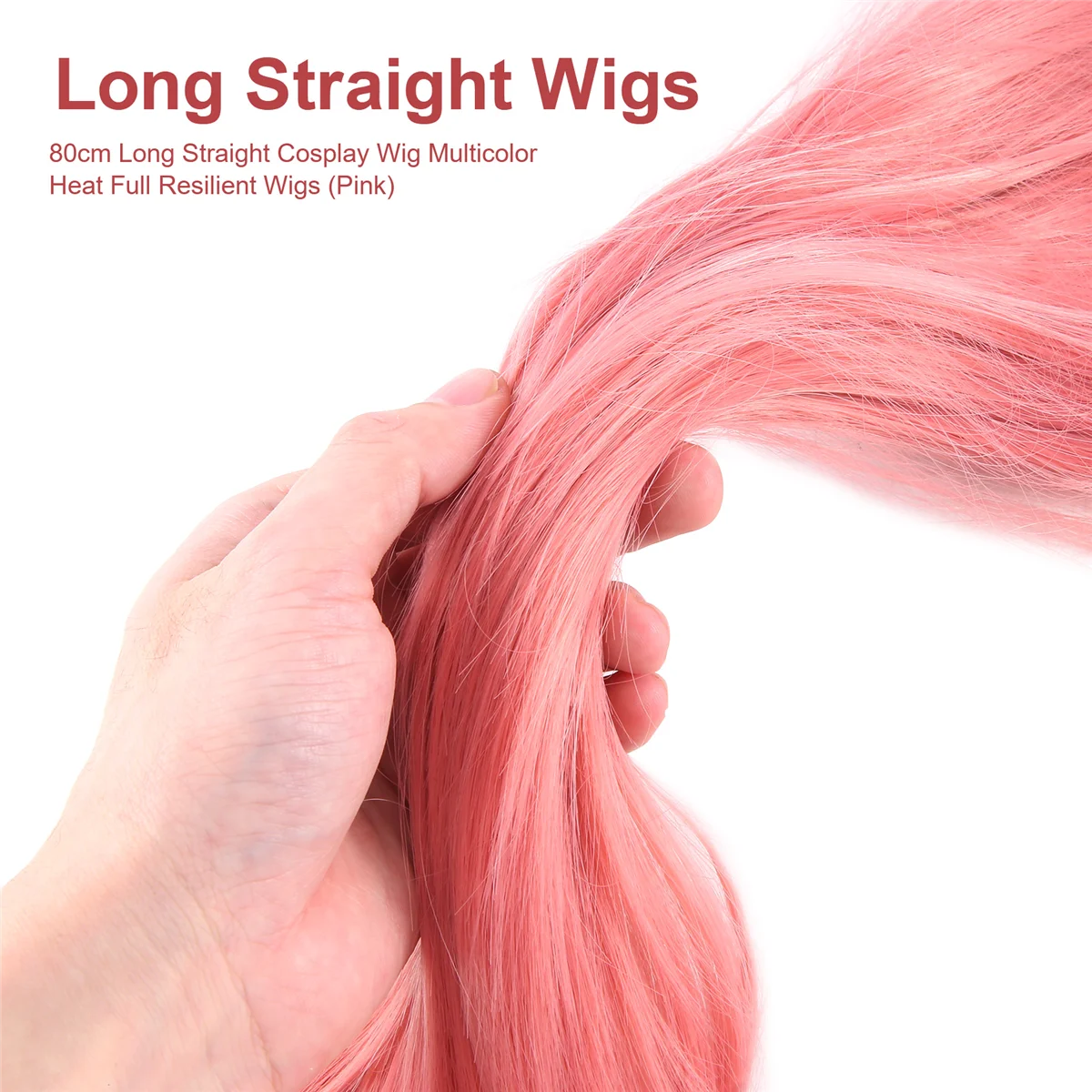 80cm Long Straight Cosplay Wig Multicolor Heat Full Resilient Wigs (Pink)
