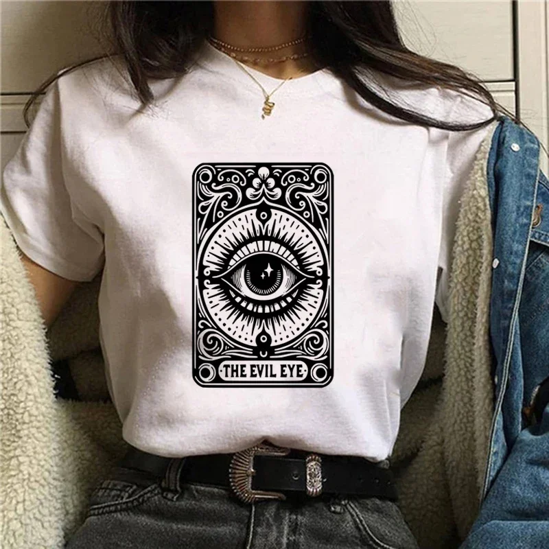 The Evil Eye Printed Trendy Retro T-Shirt Women's Top Printed Casual Style Style Printed Short Sleeve Tarot Brand Plus Size T-Sh