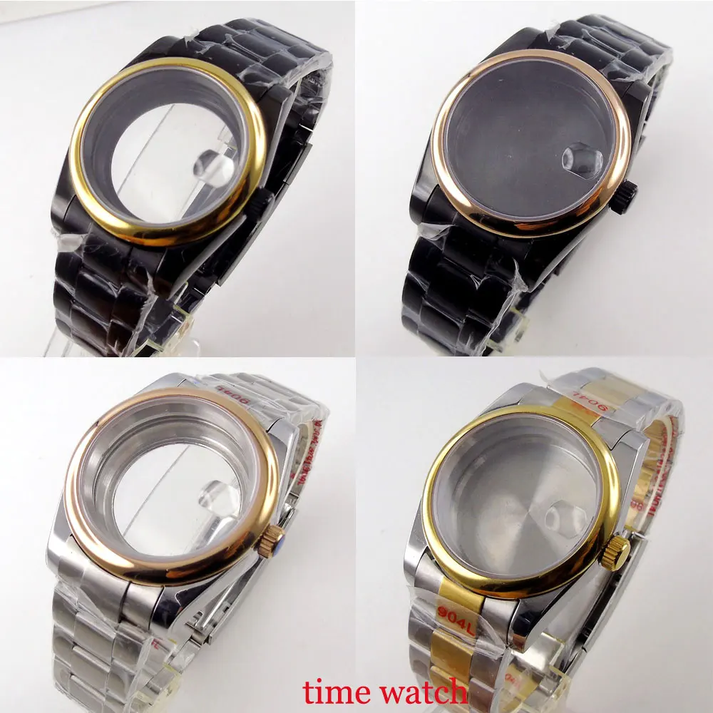 

39mm/36mm Two Tone Watch Case For NH35 NH36 Miyota8215 821A DG2813 3804 ETA2836 2824 PT5000 Sapphire Crystal 316L Bracelet