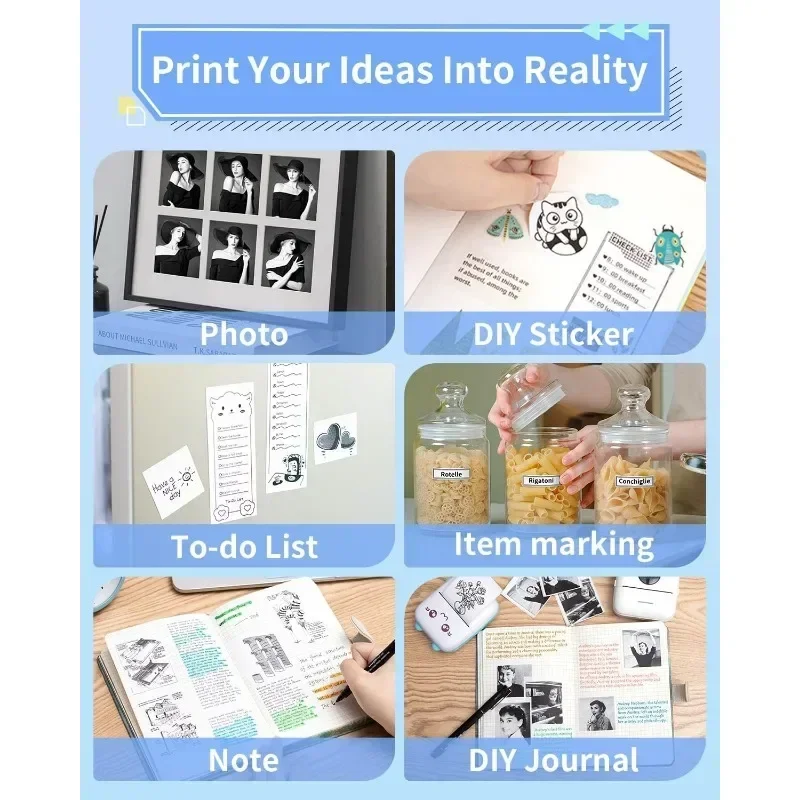 6/9 Roll Mini Printer HD Photo Paper 57mm Thermal Paper White Self-Adhesive for M02, T02, A6 Portable Pocket Mobile Printer