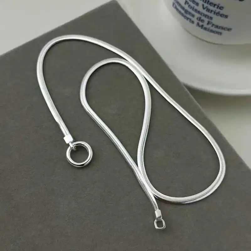 Heißer S925 Sterling Silber Halskette 18-20-22 zoll Einfache Halsband Schlange Knochen Runde Zubehör männer & frauen Geschenk Edlen Schmuck – Detail 3