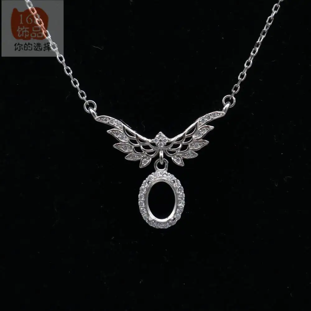 

For 6*8mm stone 100% 925 Sterling Silver empty necklace Blank Base DIY Setting Jewelry Findings Making Accessories