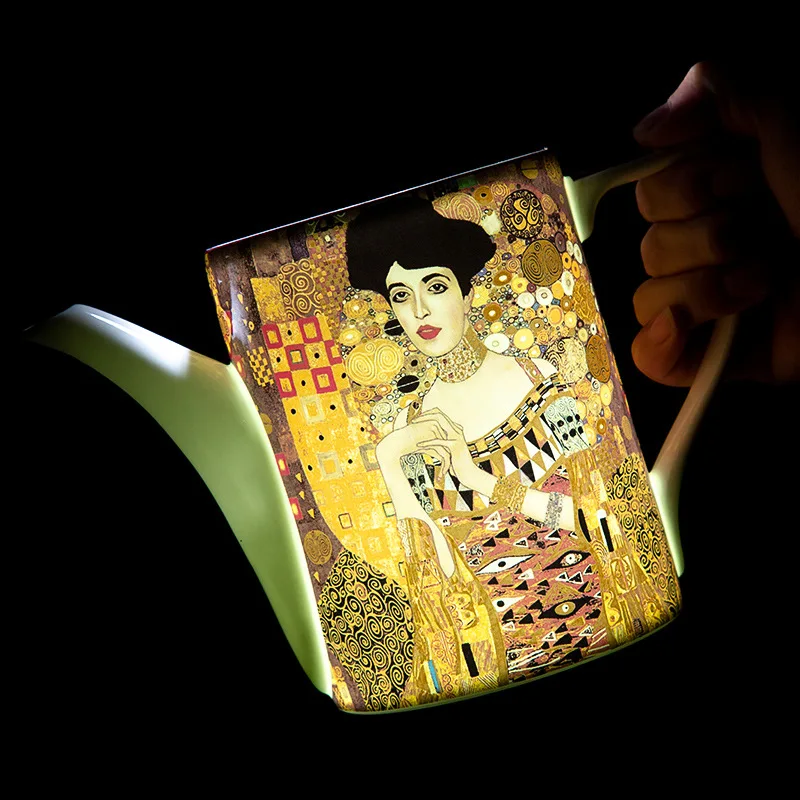 Klimt Kiss Bone China Coffee Pot Luxury Gustav klimt Porcelain Tea Pot Water Kettles Wedding Gifts Office Home Drinkware