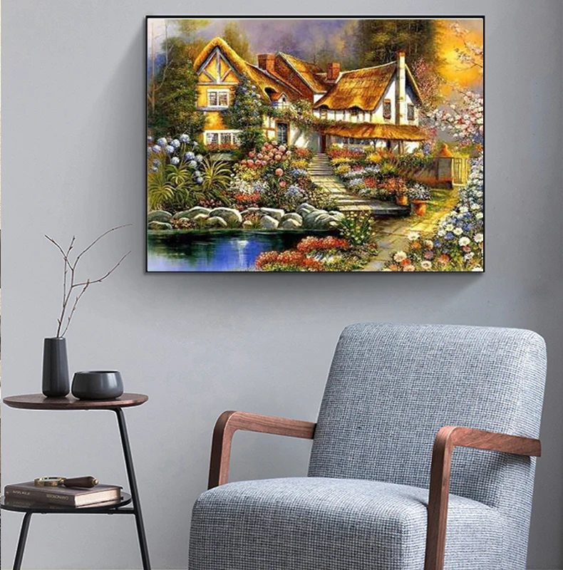 5D DIY Animal Diamond Painting Full Round Diamond Landscape Forest House Mosaic Embroidery Home Decor Gift