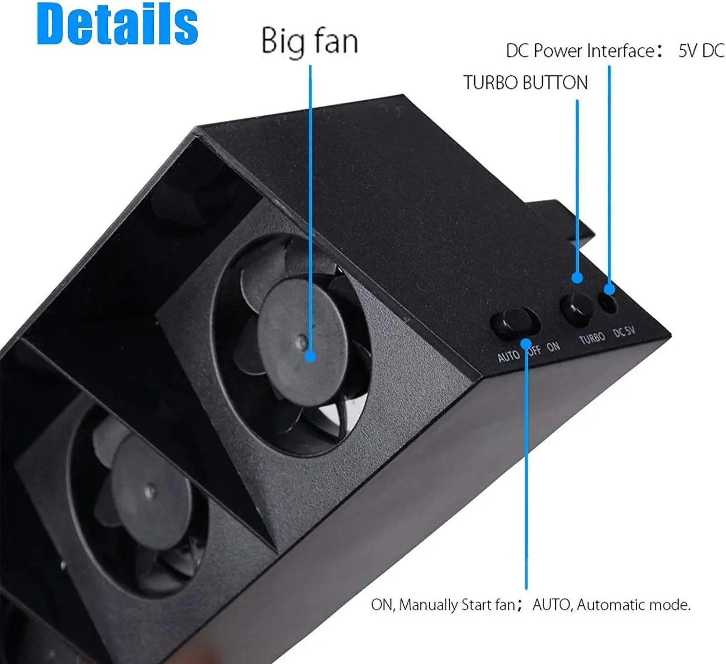 Cooling Fan Fit for Sony PS4 USB External Turbo Temperature Control Cooler Fan with 5 Fans 3 Adjustable Speeds cooling fan gaming cooling fan