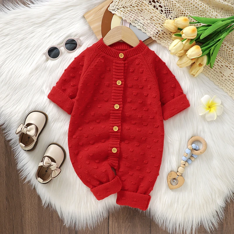 

Newborn Baby Rompers Knitted Infant Girls Boys Jumpsuit Long Sleeve Autumn Toddler Clothes 0-18M Overalls Fashion Solid Playsuit