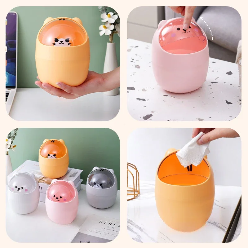 Desktop Trash Can Ins Style Creative Home Desktop Trash Can with Lid Small Mini Kawaii Bedroom Desk Storage Box Pen Holder