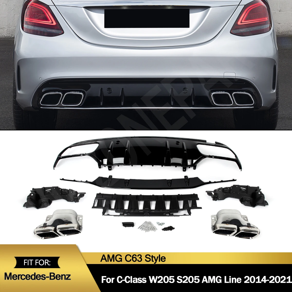 Magickit For Mercedes-Benz C Class W205 Sedan AMG-Line Rear Diffuser ...