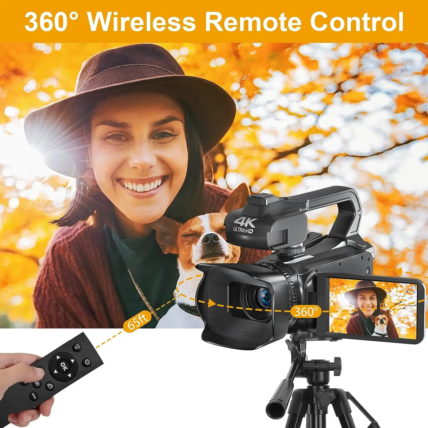 Câmera de Vídeo Digital com Foco Automático 4k Filmadora 64mp Youtube Live Stream Girar 4.0 Touch Screen Vlog Recorder 18x Wifi Webcam - Image 3
