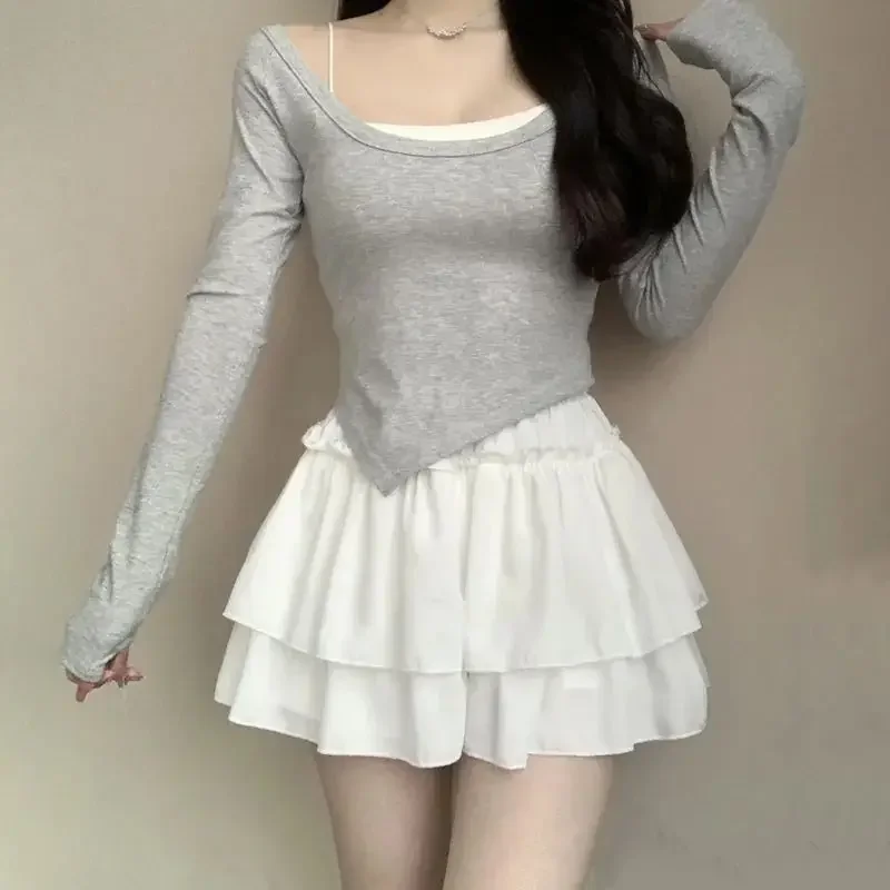 Summer Kawaii White Ruflles Skirt Women Fashion Slim Fit Chiffon Mini Skirts Giris Y2k All Match Elastic High Waist Black Faldas 3