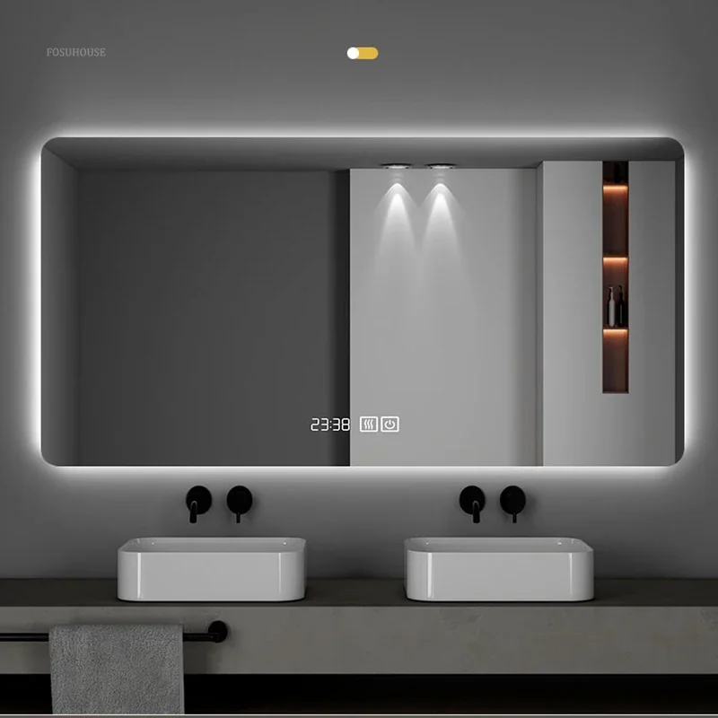 Modern Square Bath Mirrors for Home Wall Decoration Defogging Smart Mirrors Light Luxury Glass Multifunction Mirrors for Balcony