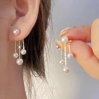 925 Silver Needle Korean Fashion Tassel Pearl Earrings For Women Jewelry 2025 Trending New Vintage Women's Pearl Drop Earrings