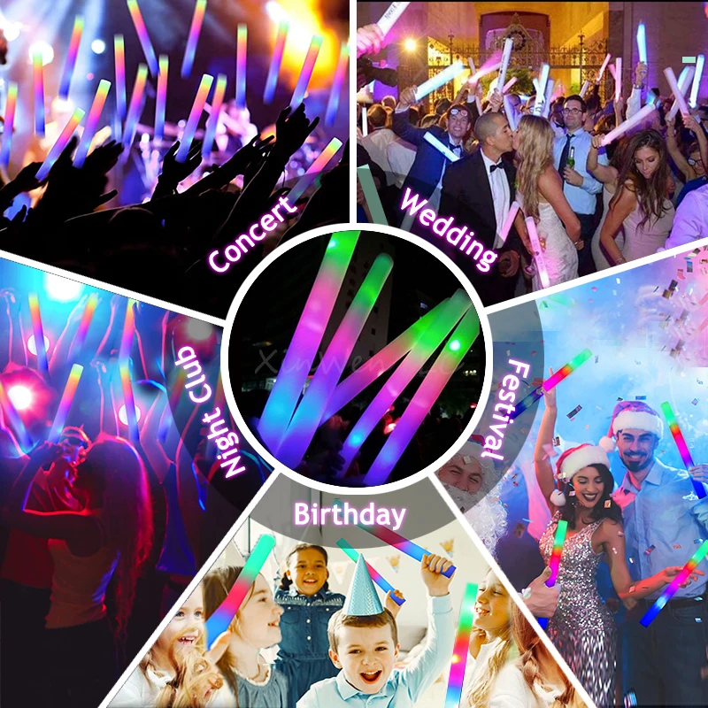 1pcs Light Foam Sticks Glow Party Led Flashings  Foam Glow Sticks Bulk -  10/30/50pcs - Aliexpress