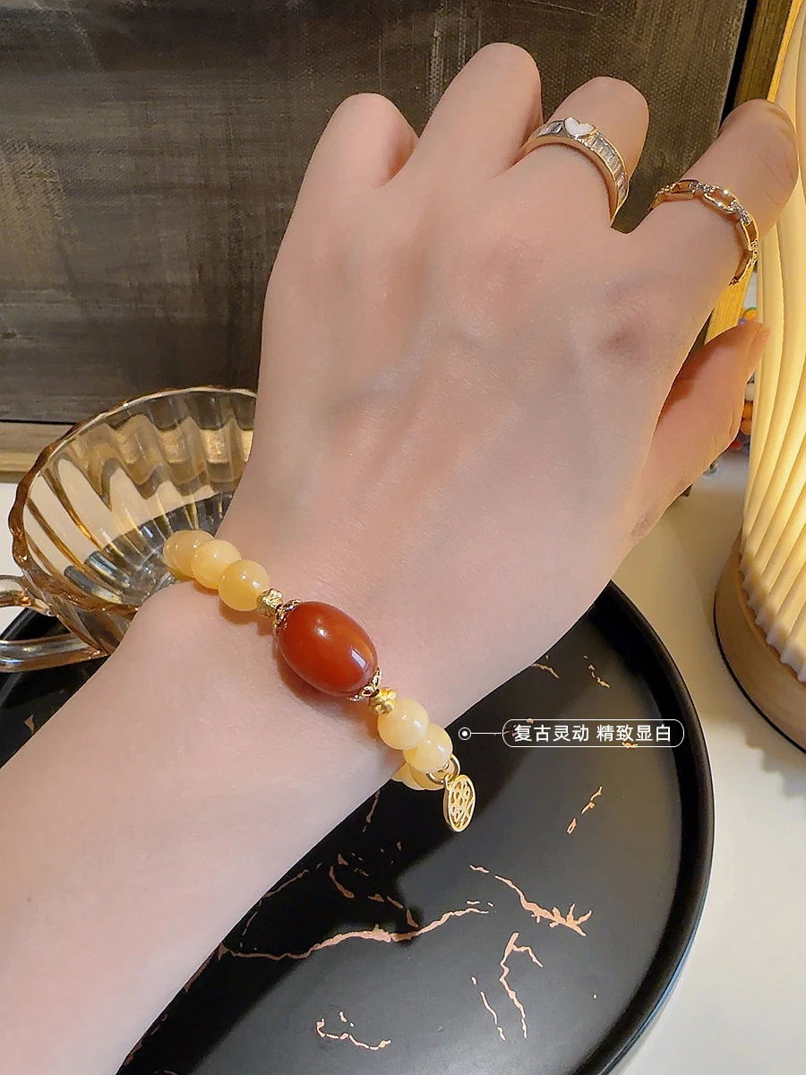 Summer New Arrival Yellow Jade Bracelet Stomp Rope Golden Pendant 