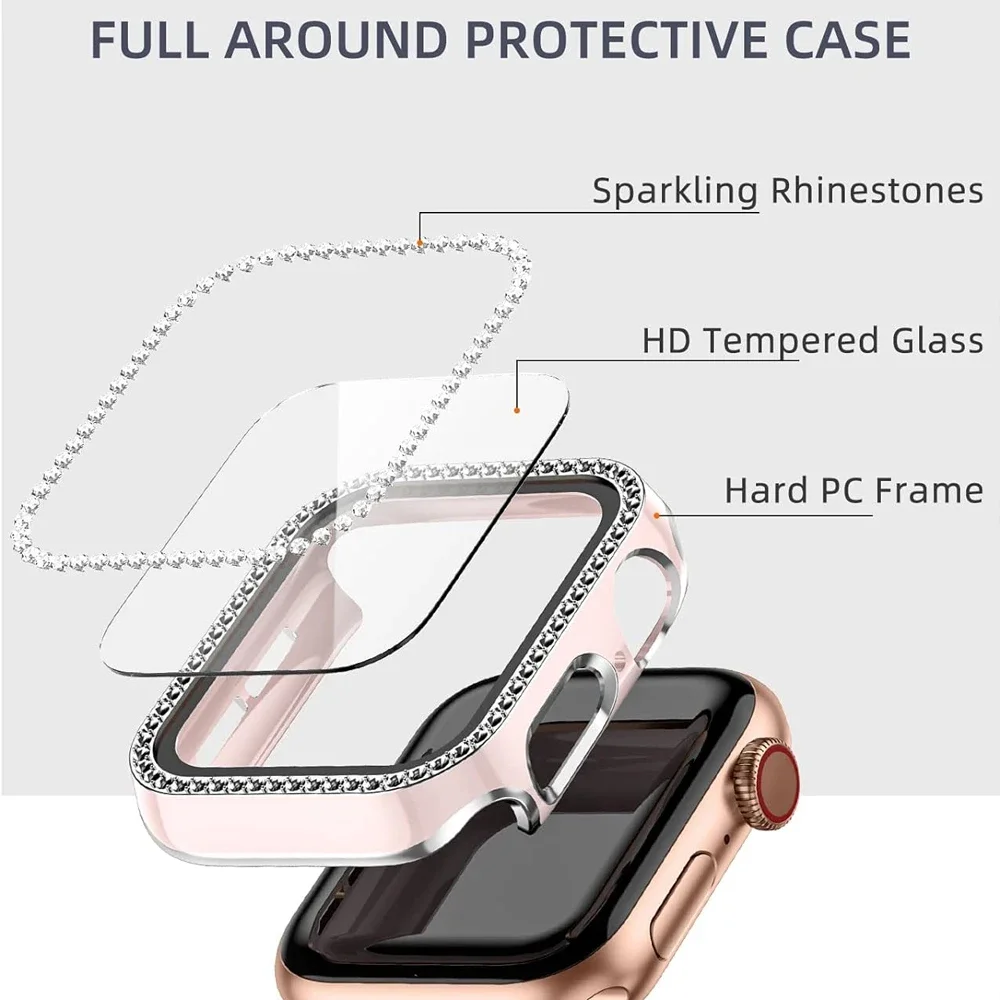 Luxury Bling Glass & Diamond Bumper Watch Cover with Screen Protector