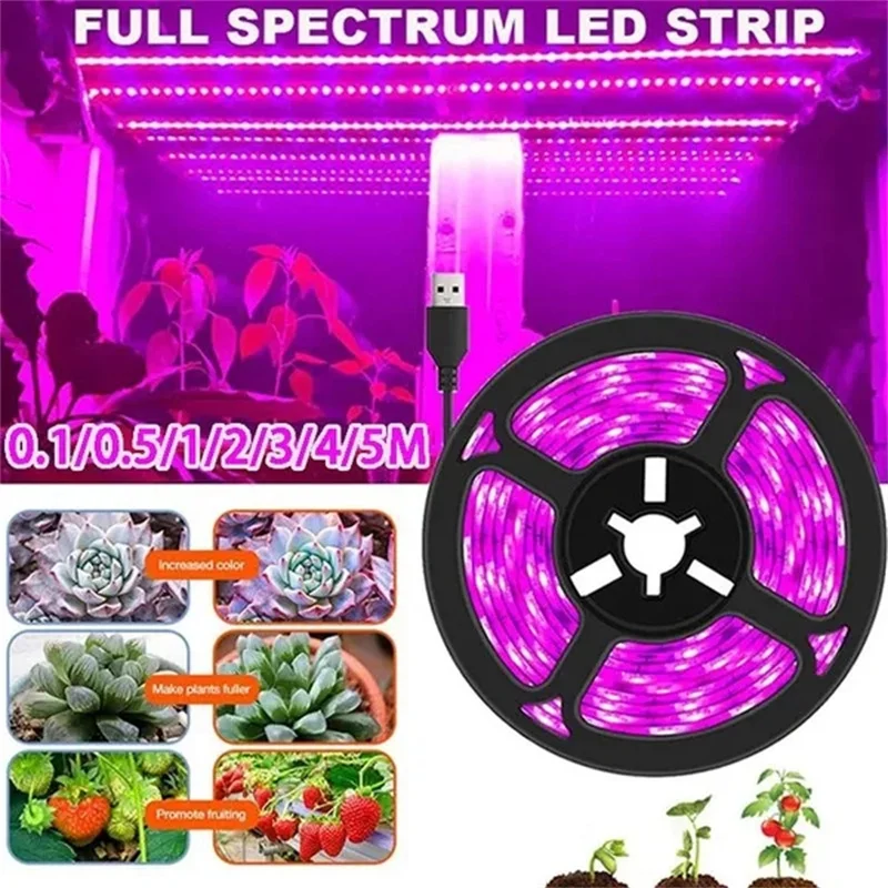 

5V USB LED Plant Grow Light Full Spectrum 1-5m Plant Light Strip Phyto Lamp For Greenhouse Flower Seedling Grow Tent Hydroponic