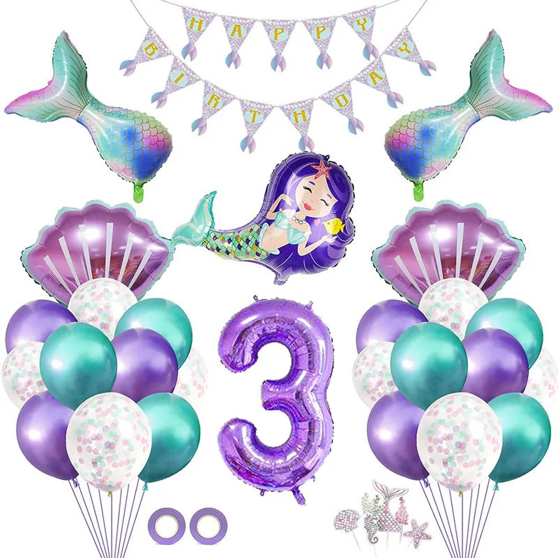 

3 years old birthday balloon set Mermaid theme gradient color balloon children birthday party scene decoration balloon set