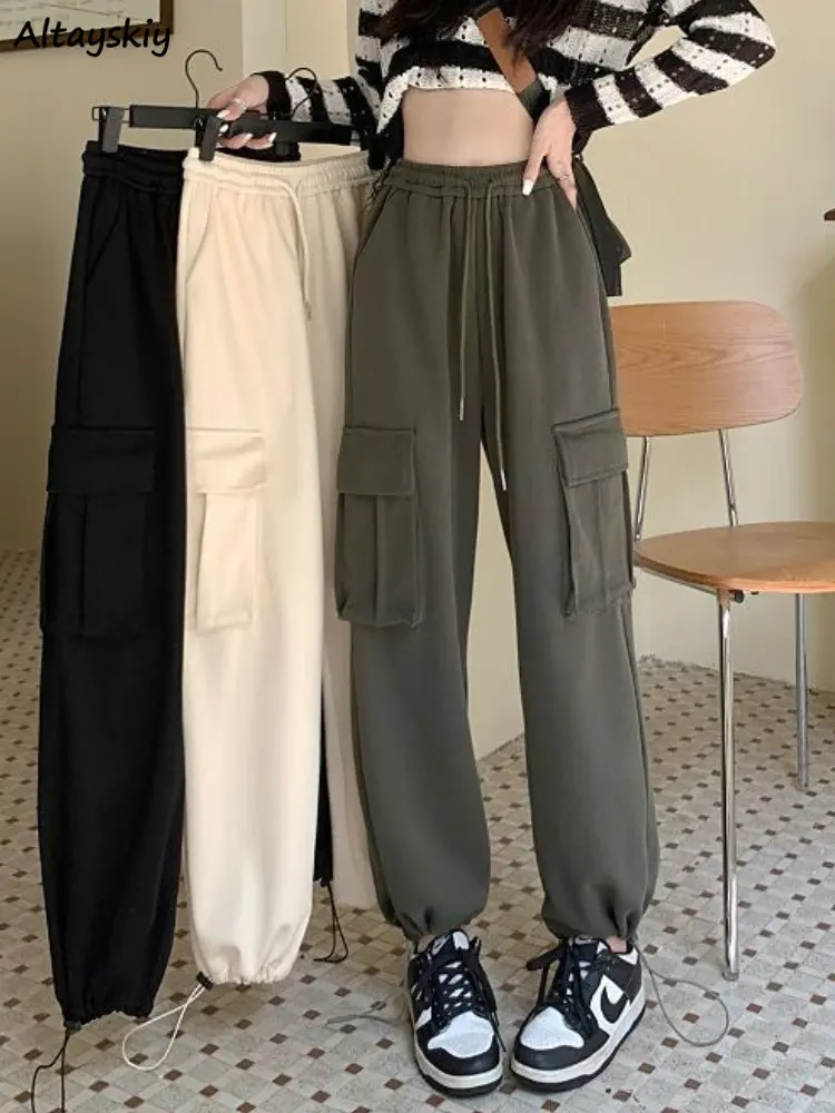 

Cargo Pants Women Loose Chic Korean Style Street Wear Spring Casual Fashion Ins Popular Elastic Waist Simple All-match Students