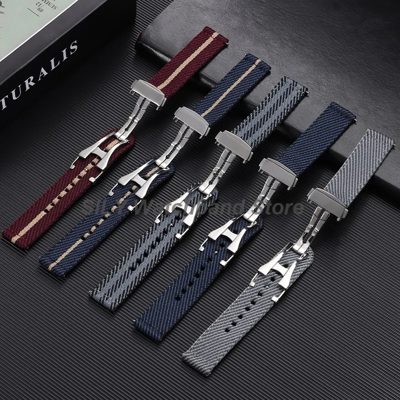 Woven Nylon Canvas Quick Release Watch Band with Folding Buckle