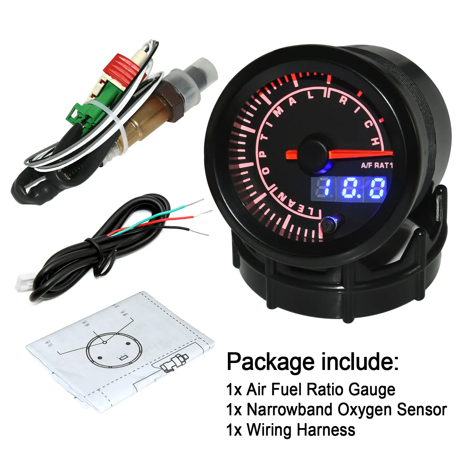 52mm Narrowband Air Fuel Ratio Gauge Kit 7 Colors LED Digital AFR Meter Narrowband O2 Oxygen Sensor Universal 12V Car air fuel ratio gauge