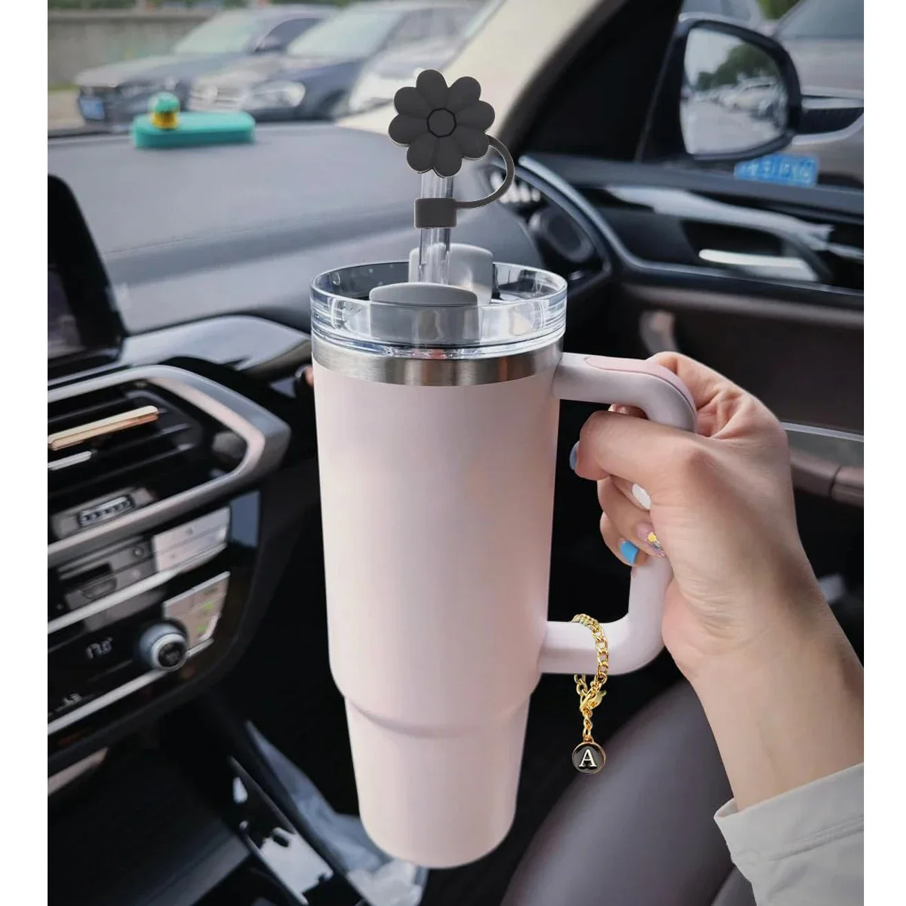 Straw Cover Cap Straw Toppers Letter Charms for Stanley 30/40Oz Tumbler with Handle Cup 10mm Straw Tumbler Accessories