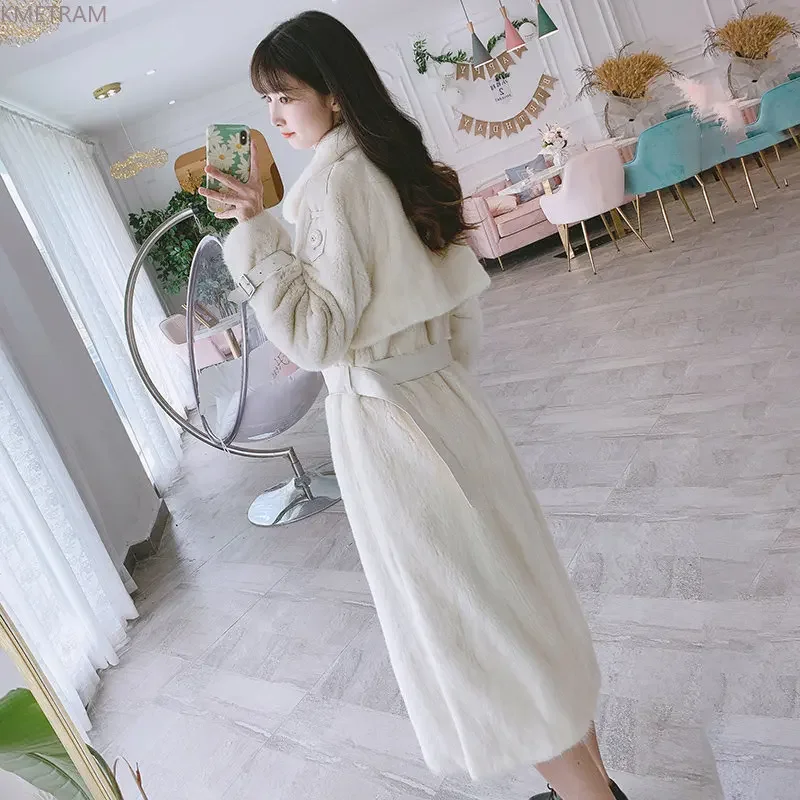 

Natural Fur Mink Fur Coats for Women 2023 Winter Real Fur Coat Women Luxury Mid-length Fur Jackets Korean Mink Jackets Belt SGG