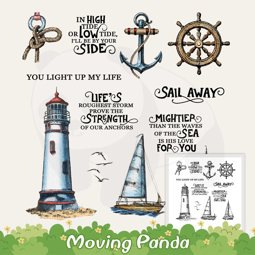 

Lighthouse Sailboat Navigation Supplies Cutting Dies Clear Stamp DIY Scrapbooking Metal Dies Silicone Stamps For Cards Albums