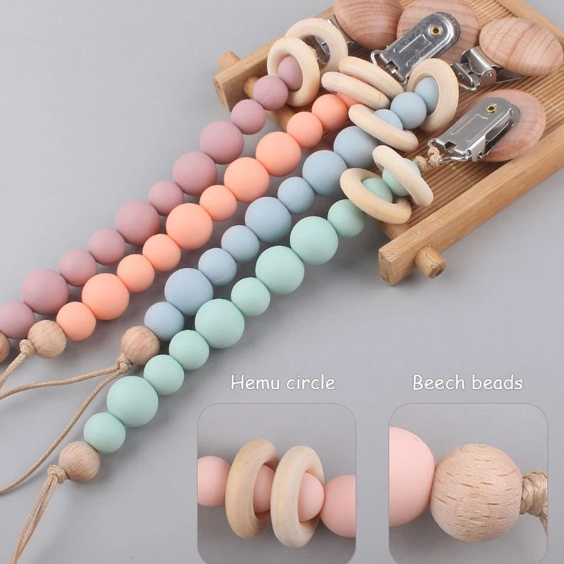 Baby Pacifier Chain Clip Nursing Teether Soother Holder Silicone Beads Chain Wooden Clip DIY Dummy Nipple Holder Leash teething toys pacifier clip pacifier chain