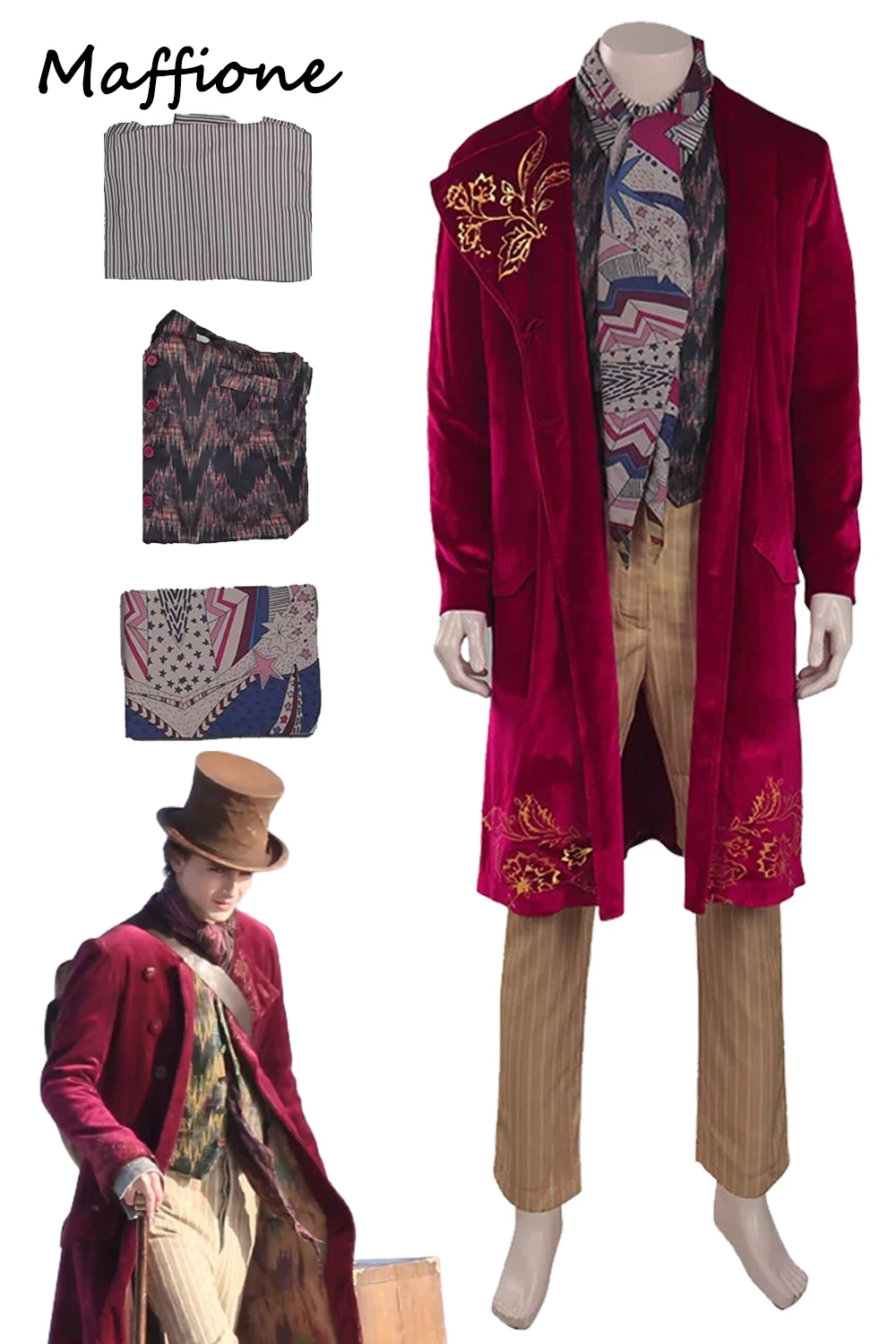 

Willy Cosplay Wonka Fantasty Men Full Set Outfits Movie Chocolate Factory Disguise Costume Male Adult Halloween RolePlay Suit