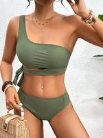 One Shoulder Bikini Set Sexy 2025 Swimsuit Women Solid Padded Swimwear Female Bathers Bathing Swimming Swim Suit Beachwear