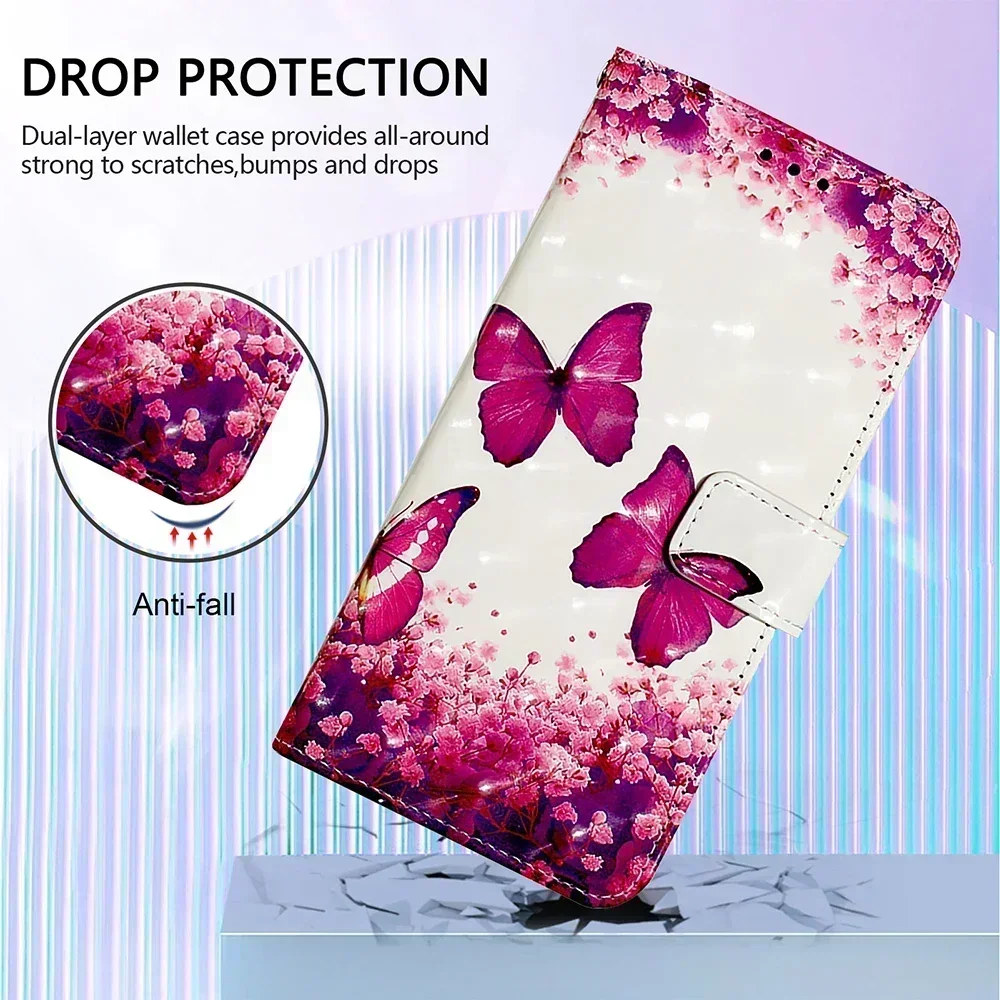Charming Hand-Painted Leather Flip Wallet Case