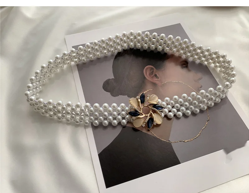 Korean Version Pearl Waist Chain Women's Belt Fashionable Dress Decorated With Rhinestone Elastic Bead Elastic Waistband Seal_voghion.com