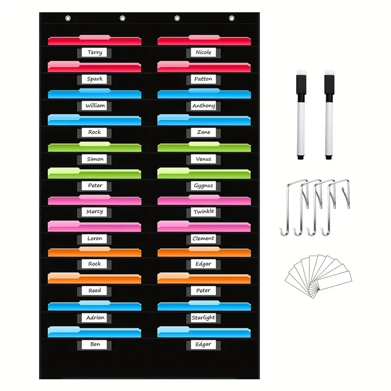 File Storage Pocket Chart Wall File Organizer with Nametag Pockets for Classroom and Office