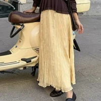 YENKYE Women Crinkle A-line Midi Butter Yellow Skirt Elastic Waist Spring Summer Holiday Elegant Skirts New 2025 faldas mujer - Image 6