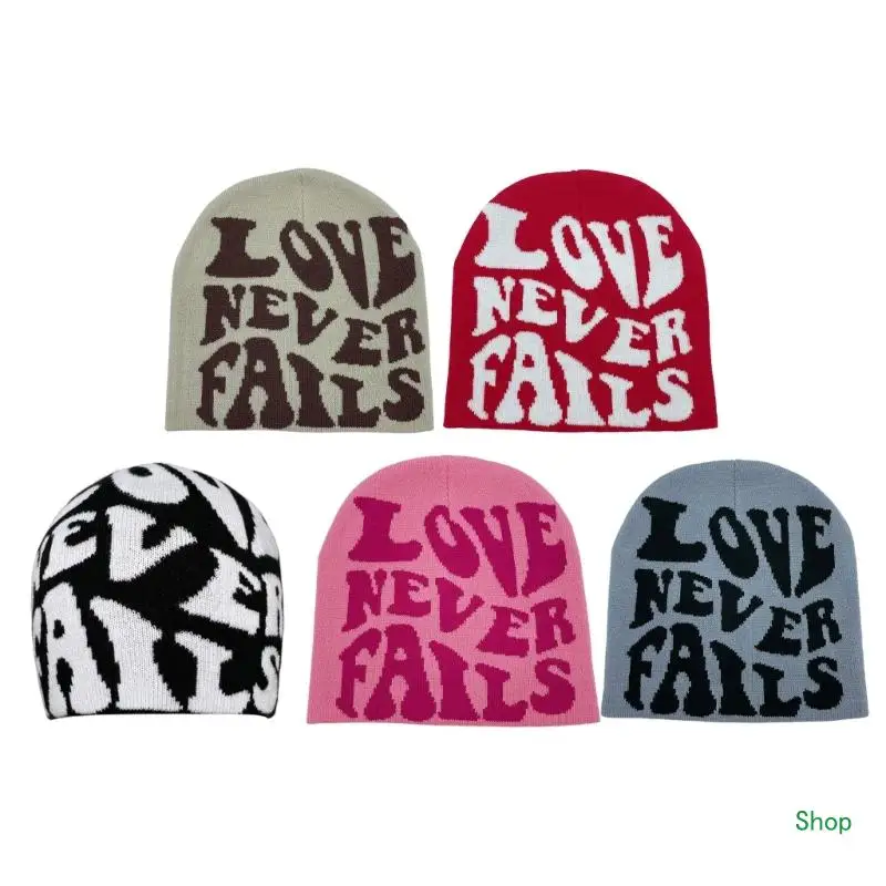 

Dropship Hip Hop Unisex Beanie Hat Y2K Girls Harajuku Photo Props Versatile Love Never Fails Pattern Hat for Autumn and Winter