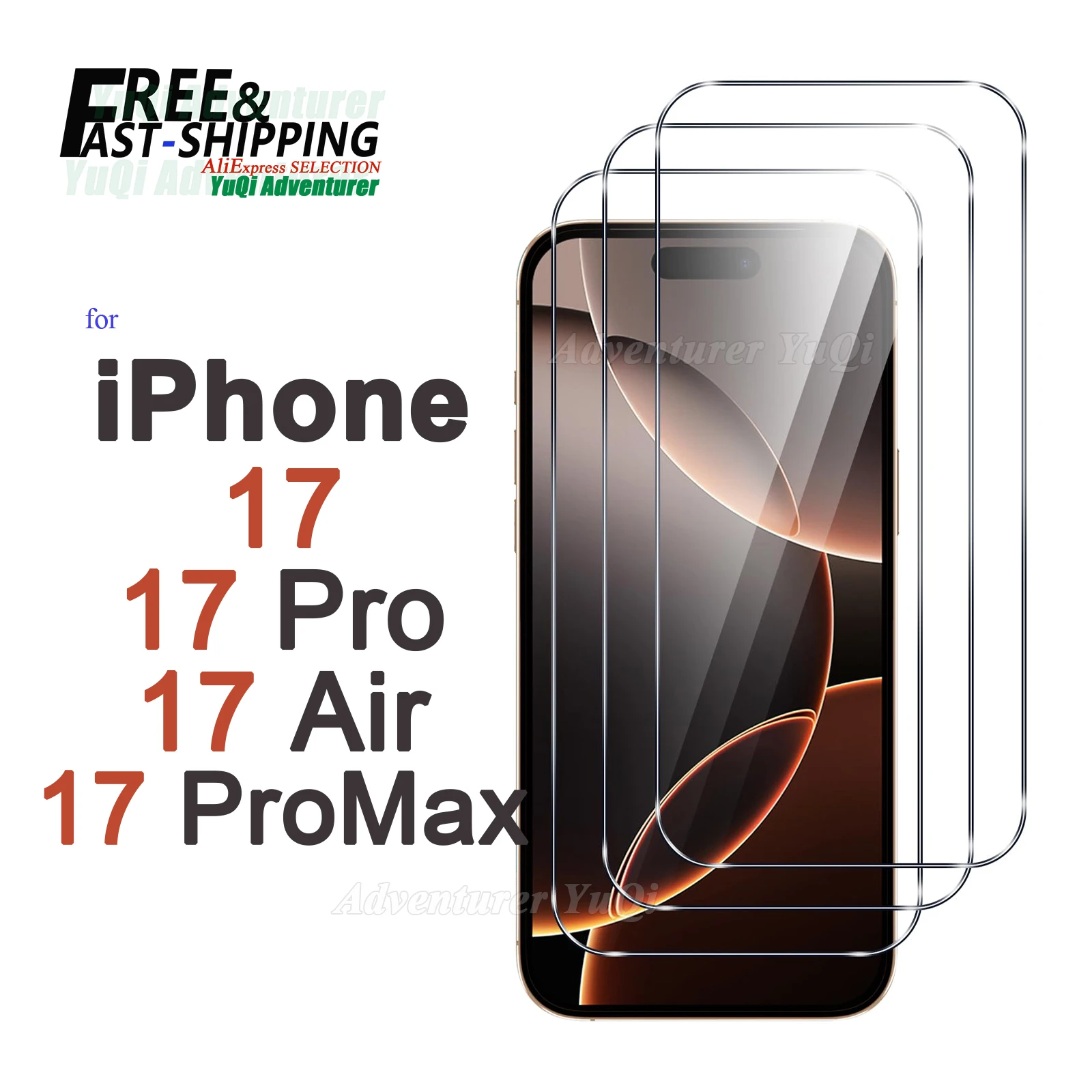 Proteggi schermo per iPhone 17 Pro MAX Vetro temperato ad aria NON copertura completa HD Crystal 9H Custodia antigraffio amichevole