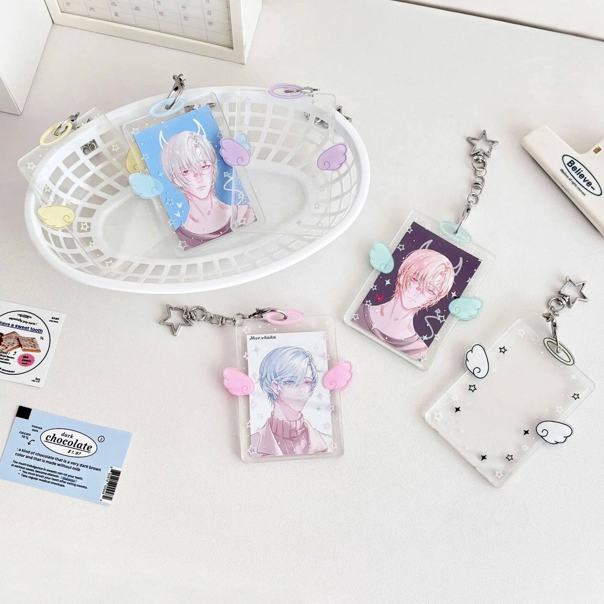 INS Style Kawaii Angel Wings Mini Photo Card Holder Acrylic Hard Card Folder Angel Mini Goo-Card ID Card Card Film Card Holder 3