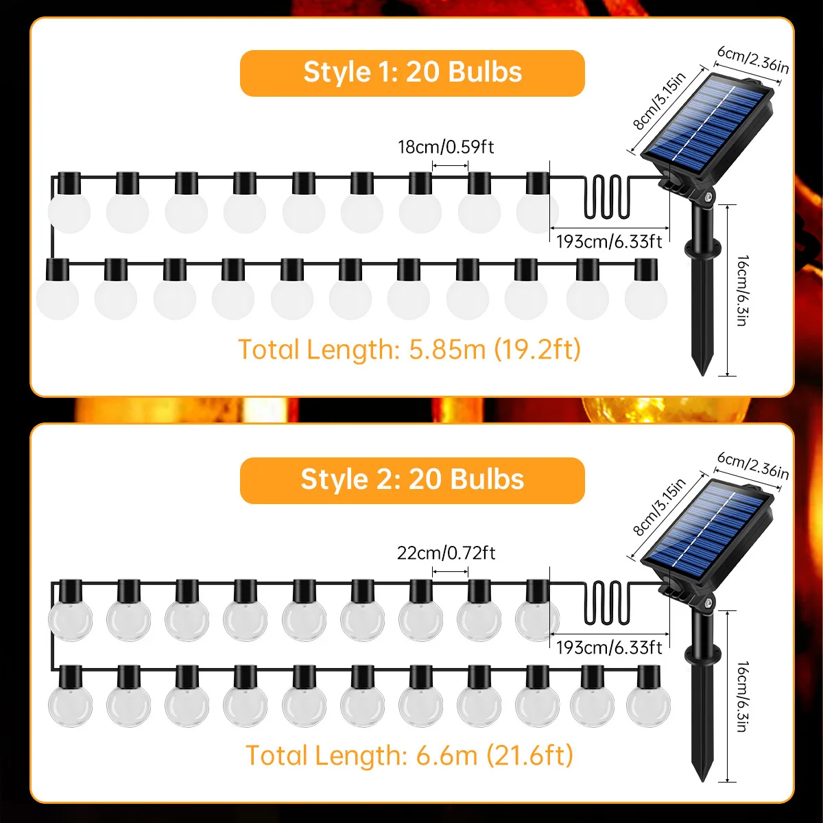 Solar string lights outdoor waterproof G40 globe patio lights with 20 shatterproof bulbs for yard party