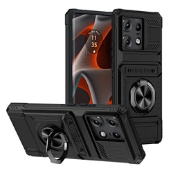 Shockproof Armor Case with Magnetic Holder and Hidden Card Slot for Edge 50 Pro (CHrj-Black)