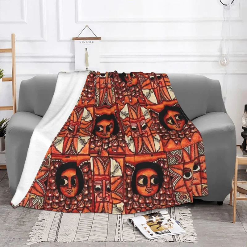 

Ethiopian Painting Art Blankets Flannel Print Breathable Lightweight Thin Throw Blankets for Bed Couch Bedding Throws