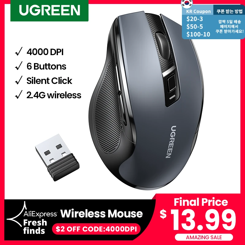 types of computer mouse 【New-in Sale】UGREEN Mouse Wireless Ergonomic Mouse 4000 DPI Silent 6 Buttons For MacBook Tablet Laptop Mice Quiet 2.4G Mouse cheap computer mouse