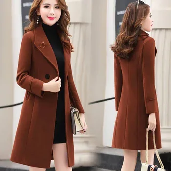 Nuovo cappotto di lana femminile lungo autunno inverno moda coreana cappotti di lana sottili abbigliamento donna casual Parker soprabito trench 1