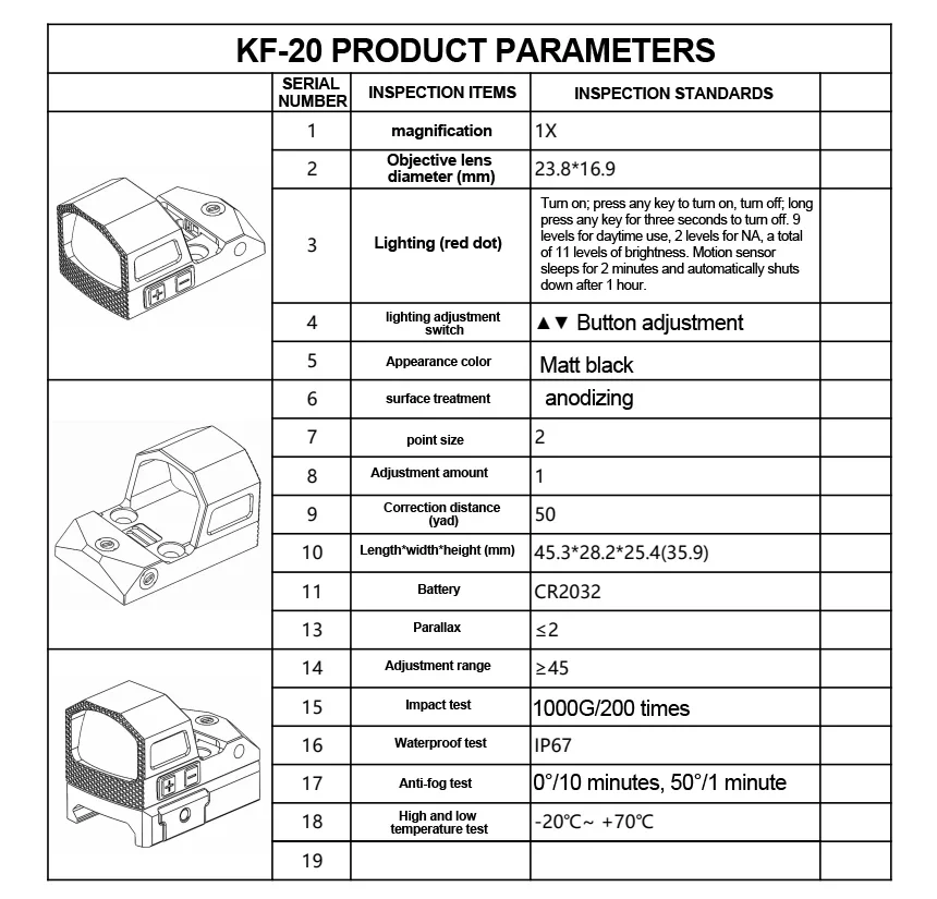 KF-20 Red Dot Aiming Multi-Grid MOJ Footprint Motion Sensor Compatible with G17 for Sports & Entertainment