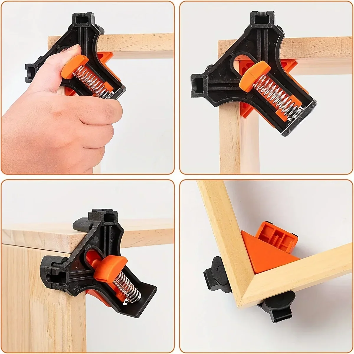 1/4PCS 90° Corner Clamps for Woodworking – Quick Spring Loaded, Adjustable Clamps for Frames, Cabinets & DIY Projects