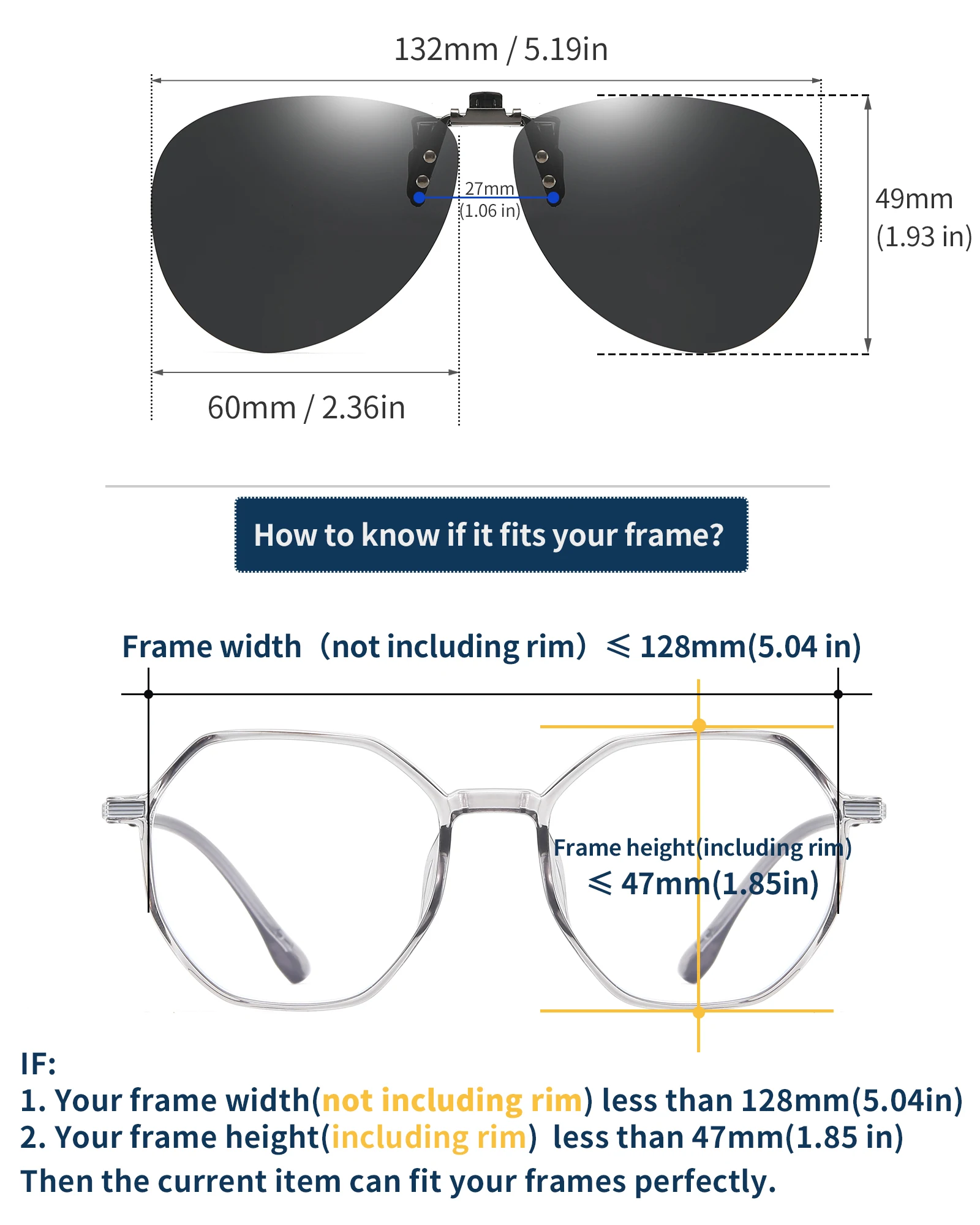 Polarized Sunglasses Polarized Clip-on Flip Up Clip Rimless Sunglasses for Prescription Glasses TAC Lens UV400 809