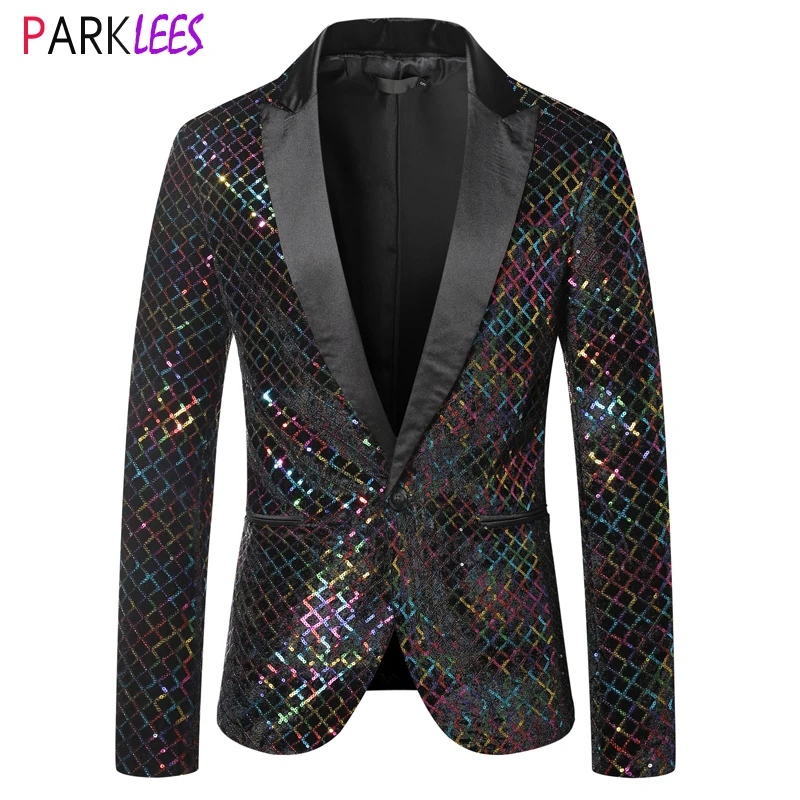 

Colorful Plaid Sequin Mens Suit Jacket Brand One Button Peak Collar Dress Blazers Men Stage Prom Singer Dancer Costume Homme
