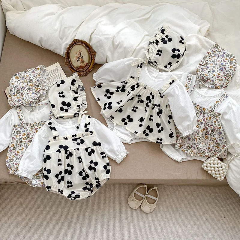 

Autumn Baby Girls Clothes Flower Bodysuit Cute One Piece with Hat