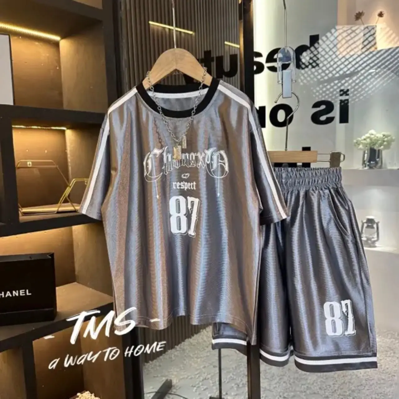 Summer Glossy Women Kid Baseball T Shirt 2 Pieces Set Plus Size Letter Print Hip Hop Short Sleeve Shirts Shorts