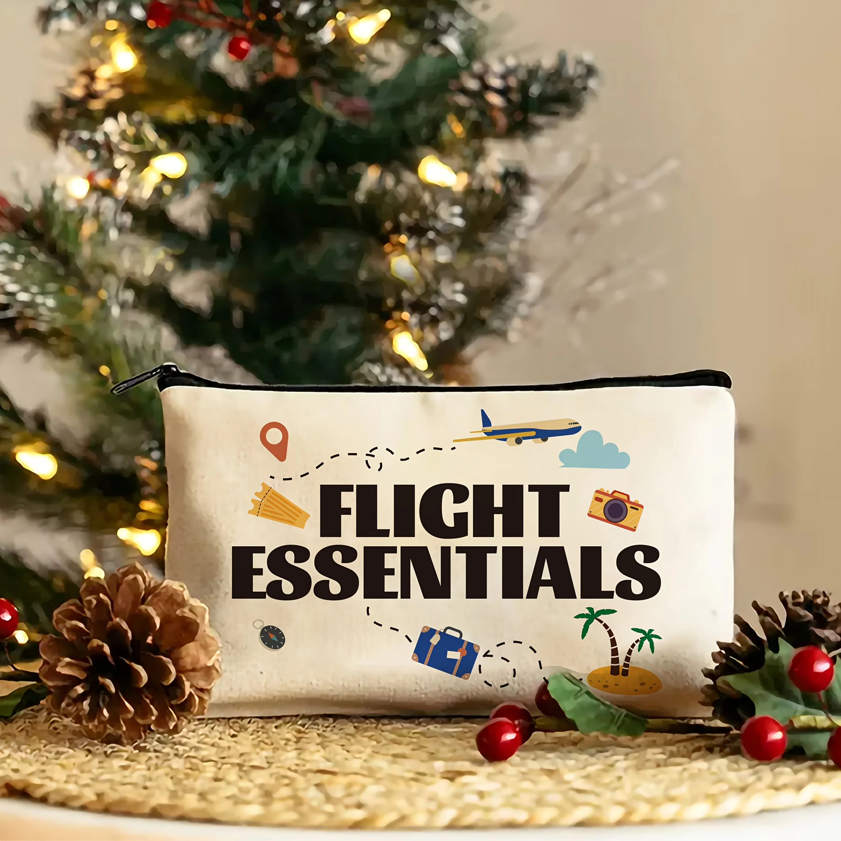 Travel-Themed Airplane Print Toiletry and Makeup Bag - Fashionable Minimalist Travel Pouch