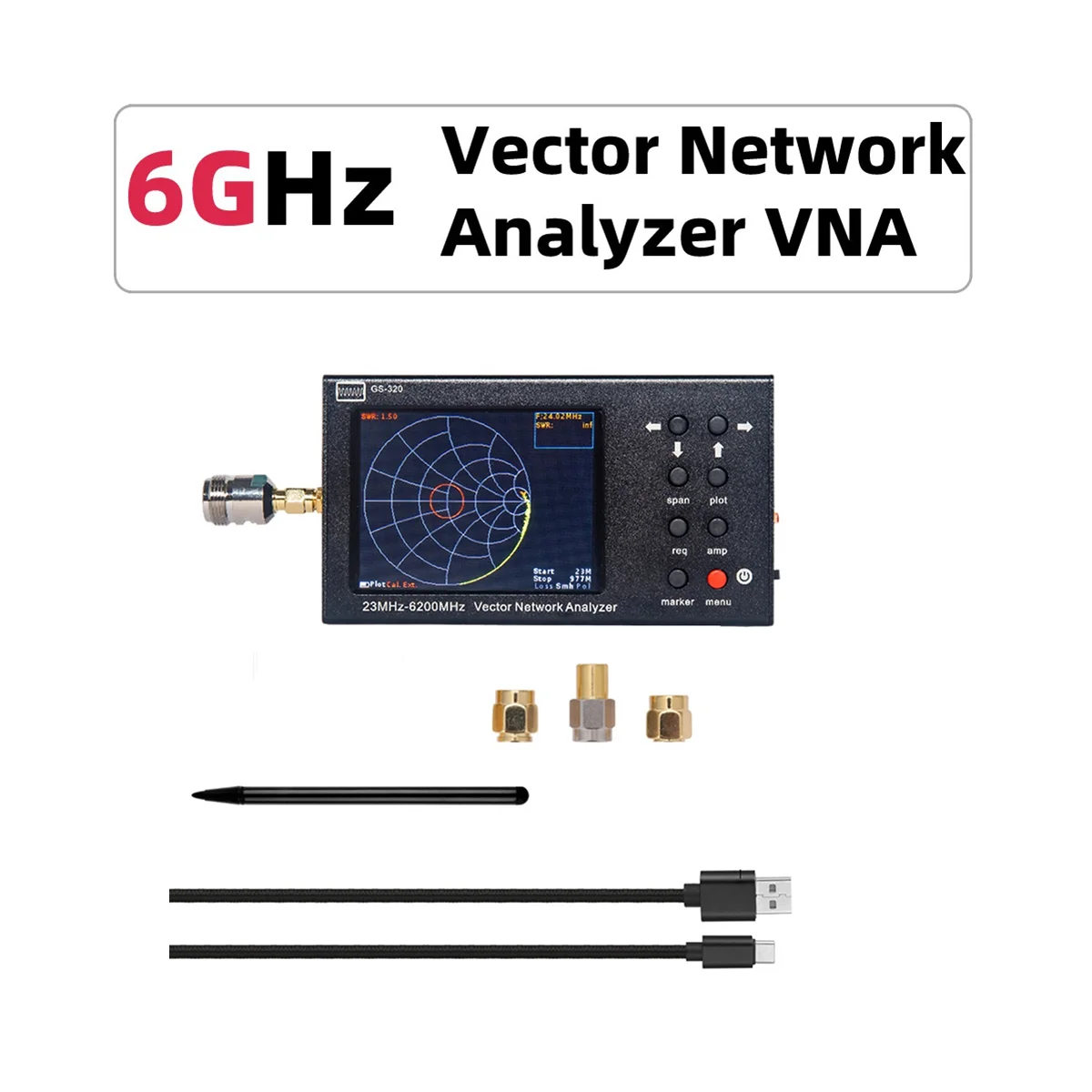 GS-320 6GHz NanoVNA Vector Network Analyzer VNA Antenna Analyzer 3.2 Inch LCD 23MHz-6200MHz 4000MAh 3